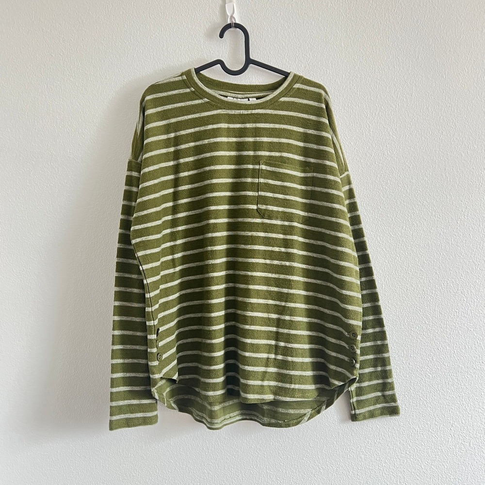 NWT Kim Rogers Green Striped Long-Sleeve Top L Goblincore Woodcore Mori Kei